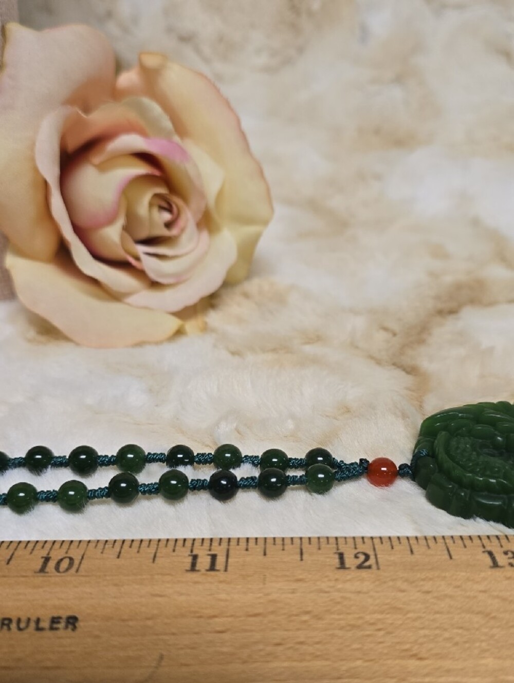 Faux Jade Dragon Pendant W/ Nephrite Jade Beaded Necklace - Picture 8 of 12